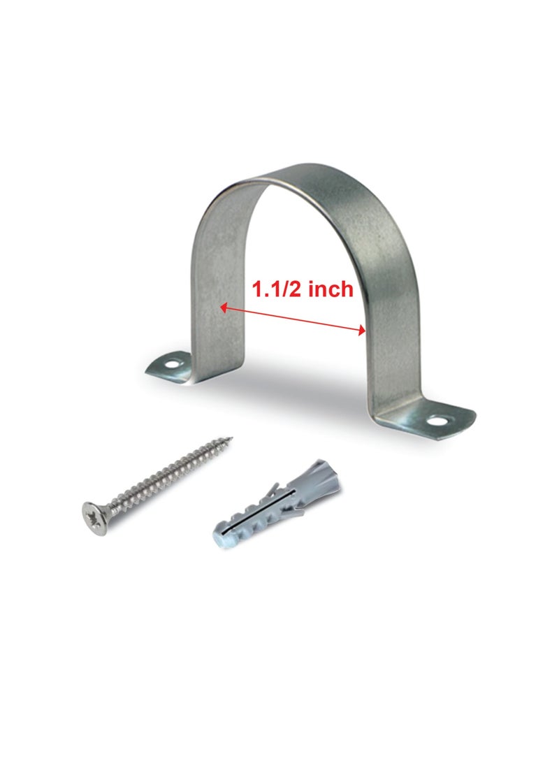 Duravel - Duravel U Clamps Fastener Hanger Pipe Clamps Clip with Screw and Plug, for Conduit Pipe Fixing Bracket and Support Water Pipe and Gas Pipe – 10 Pcs (1.1/2 Inch) - Image 1