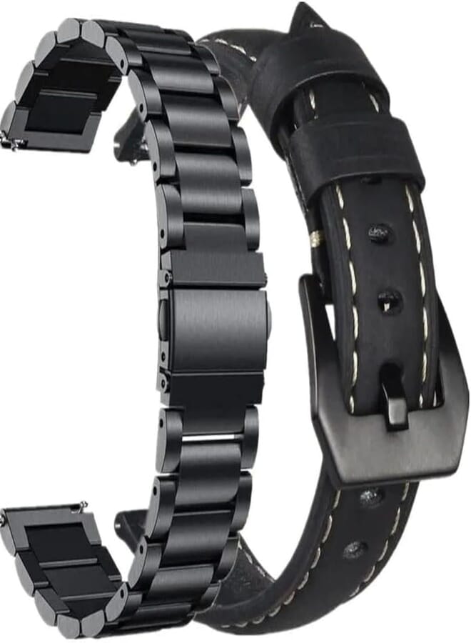Next 2 Pack Stainless Steel Band Quick Release Strap with Soft Genuine Leather Strap 22mm for Amazfit Nexo, Stratos Plus, Pace Gtr2 2E Esim/Gtr 3 Pro/GTR 47