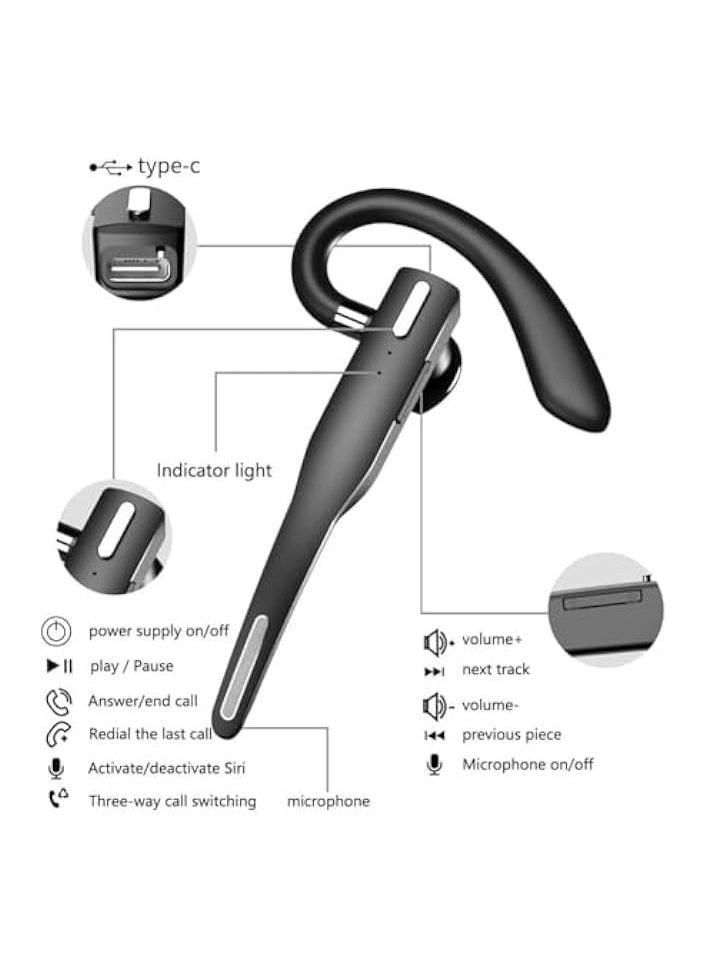 Bluetooth Headset, Bluetooth Headset Handsfree Wireless Bluetooth Earpiece for Mobile Phone V5.1 Headset with Microphone Noise Cancelling 10H Talking Time Bluetooth Headphone Earphone