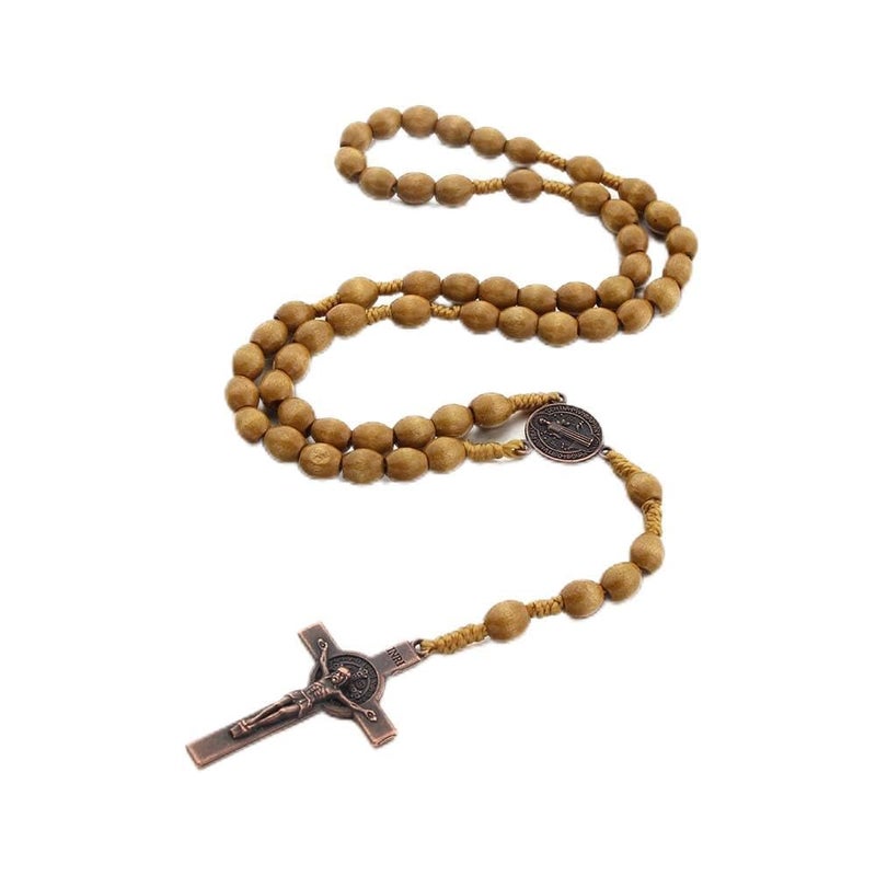KOMI Handmade Wooden Catholic Rosaries, Wood Christian Prayer Beads Holy Soil Medal & Cross,Catholic Wooden Rosary Rosary Beads for Men - Image 1