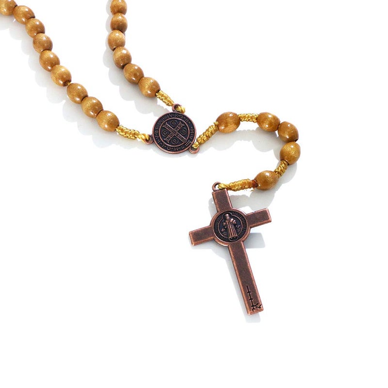 KOMI Handmade Wooden Catholic Rosaries, Wood Christian Prayer Beads Holy Soil Medal & Cross,Catholic Wooden Rosary Rosary Beads for Men - Image 5