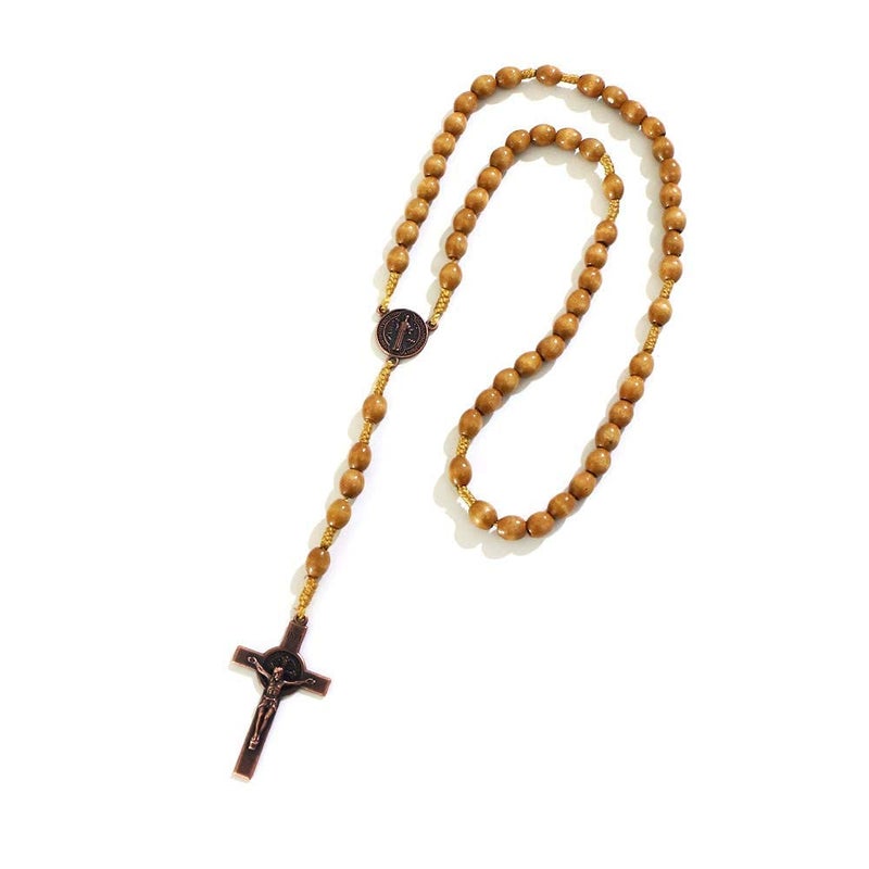 KOMI Handmade Wooden Catholic Rosaries, Wood Christian Prayer Beads Holy Soil Medal & Cross,Catholic Wooden Rosary Rosary Beads for Men - Image 3