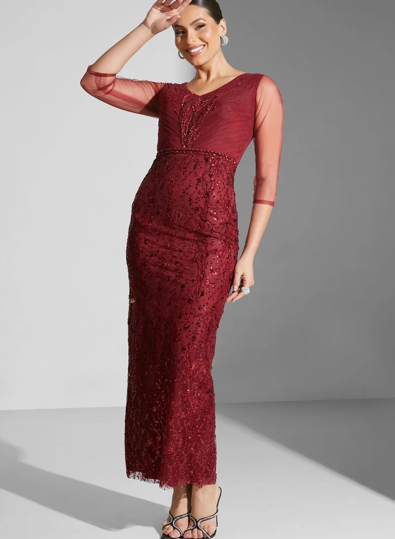 Fashion Trends by Suzy Matar Embroidered V-Neck Dress