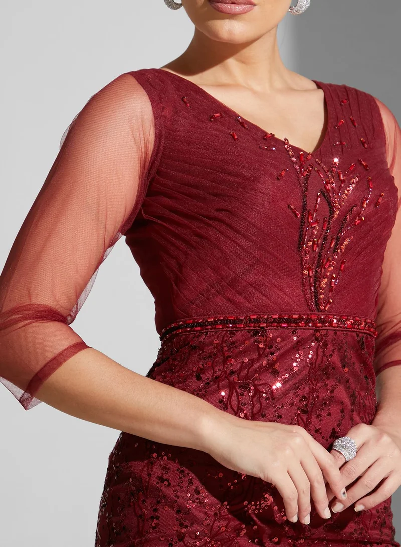 Fashion Trends by Suzy Matar Embroidered V-Neck Dress