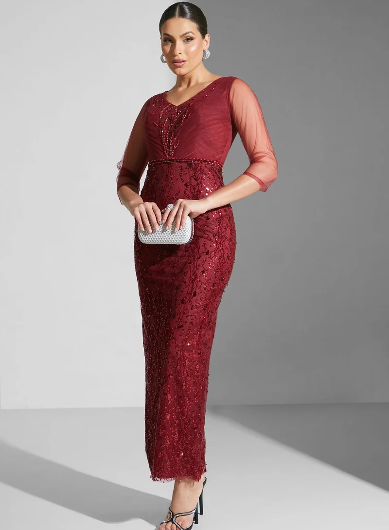 Fashion Trends by Suzy Matar Embroidered V-Neck Dress