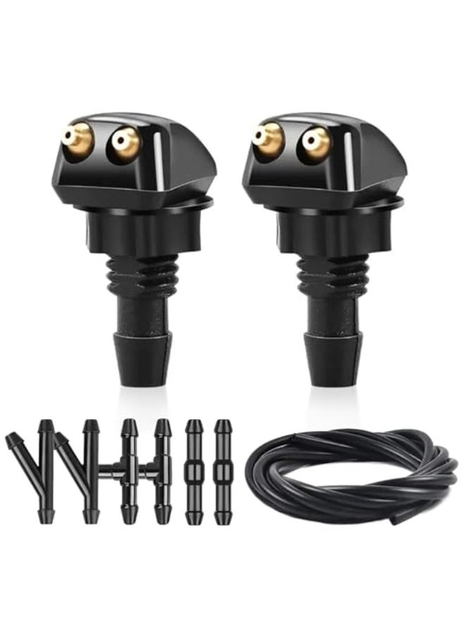Bukela Car Front Windshield Washer Nozzles Kit, Double-Hole Wiper Sprayer with Hose & Connectors, Easy Installation, Durable Nylon Material, Universal Fit for Most Cars, Clear View Restorer - Image 1