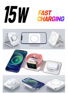 3 in 1 Wireless Charger Folding Mobile Phone Smart Watch Ultra-thin 15W Fast QI Magnetic Charger For Apple iPhone And Android White