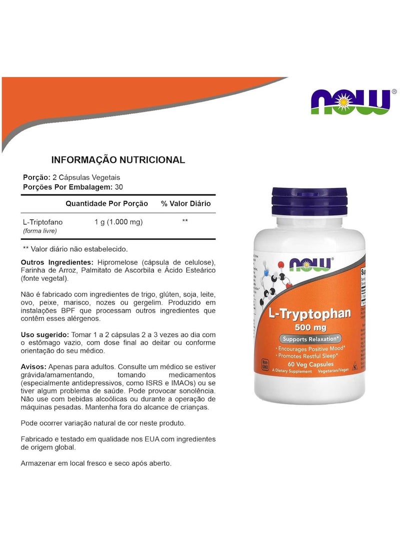 now L-Tryptophan 500 mg – Supports Relaxation, Mood Enhancement & Restful Sleep (60 Vegan Capsules) - Image 4