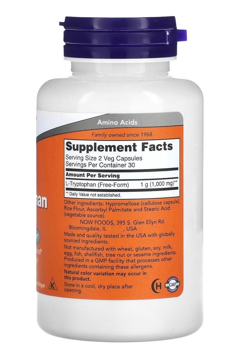 now L-Tryptophan 500 mg – Supports Relaxation, Mood Enhancement & Restful Sleep (60 Vegan Capsules) - Image 3