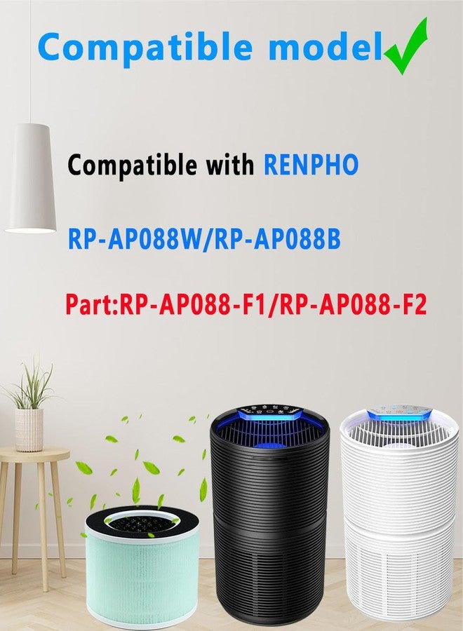 بي بي تي بام بوتس فلتر بديل BBT BAMBOOST RP-AP088-F2/F1 متوافق مع أجهزة تنقية الهواء Renpho RP-AP088 وRP-AP088W وRP-AP088B، فلتر 3 في 1 H13 True HEPA وفلتر كربون نشط عالي الكفاءة، عبوة من 4 قطع - Image 3