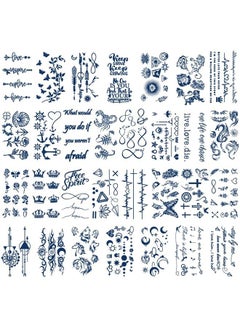 Yazhiji 30 Sheets Semi-Permanent Tattoos for Women Girls Kids Realistic Waterproof Temporary Tattoos Crown Floral Rose Dark Blue Fake Tattoos, Lasting 1-2weeks Tiny Tattoo Stickers (Flower)  - Image 1