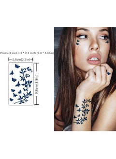 Yazhiji 30 Sheets Semi-Permanent Tattoos for Women Girls Kids Realistic Waterproof Temporary Tattoos Crown Floral Rose Dark Blue Fake Tattoos, Lasting 1-2weeks Tiny Tattoo Stickers (Flower)  - Image 2