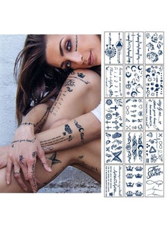 Yazhiji 30 Sheets Semi-Permanent Tattoos for Women Girls Kids Realistic Waterproof Temporary Tattoos Crown Floral Rose Dark Blue Fake Tattoos, Lasting 1-2weeks Tiny Tattoo Stickers (Flower)  - Image 4