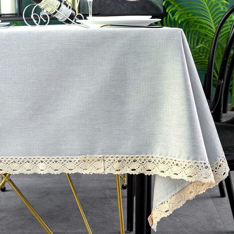 ehousehome faux linen tablecloth مع تقليم الدانتيل - مقاوم للماء/مقاومة للبقع/مقاومة للتجاعيد/إثبات الزيت - لحفلات مأدبة عشاء عطلة - Image 3