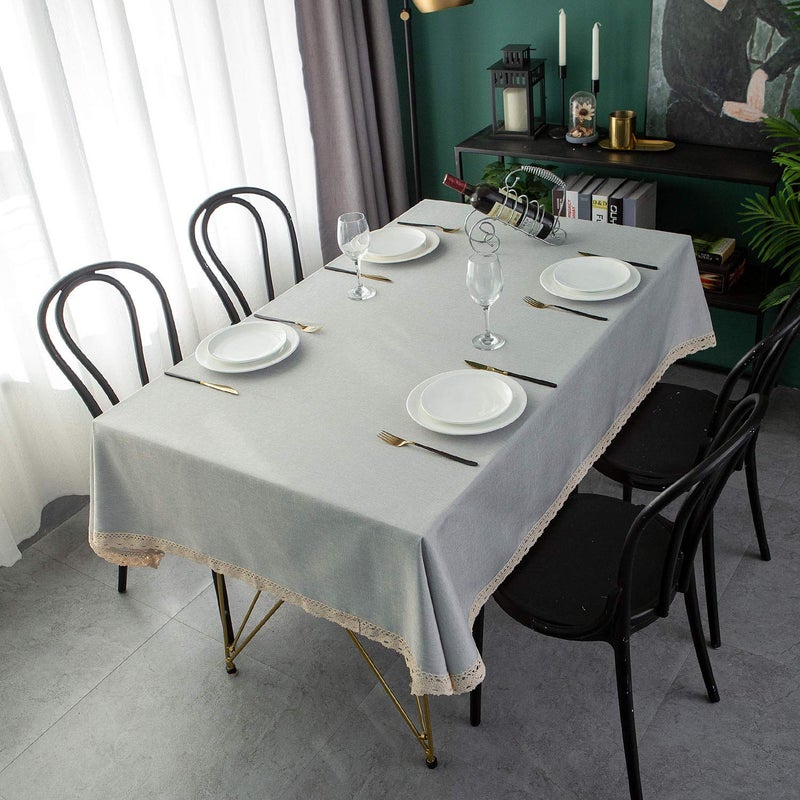 ehousehome faux linen tablecloth مع تقليم الدانتيل - مقاوم للماء/مقاومة للبقع/مقاومة للتجاعيد/إثبات الزيت - لحفلات مأدبة عشاء عطلة - Image 2