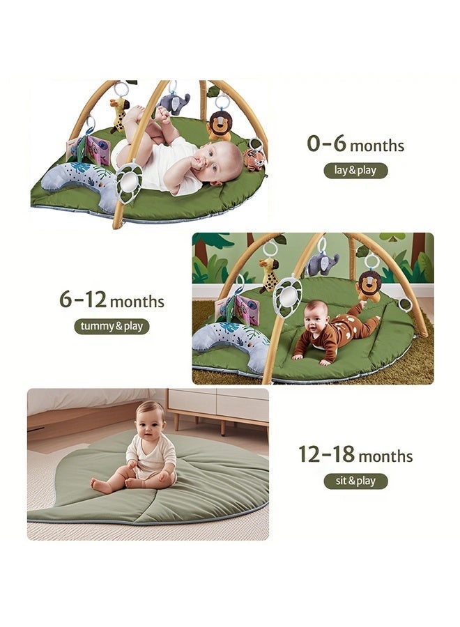 Beauenty Baby Gym Play Mat, Oversize Leaf Shaped Activity Gym Playmat with 6 Detachable Toys, Tummy Time Mats Motor Skills & Sensory Development Mat High Contrast Toys & Self-Discovery Mirror - Image 4