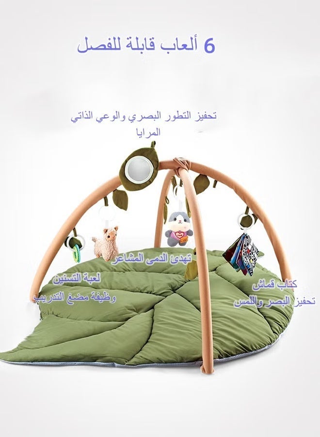 Beauenty Baby Gym Play Mat, Oversize Leaf Shaped Activity Gym Playmat with 6 Detachable Toys, Tummy Time Mats Motor Skills & Sensory Development Mat High Contrast Toys & Self-Discovery Mirror - Image 3