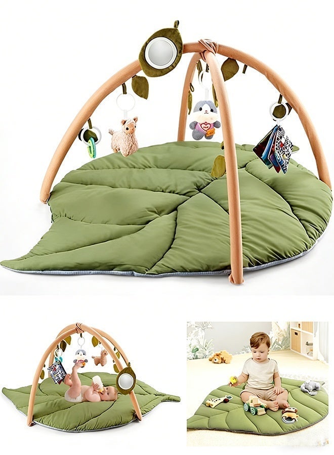 Beauenty Baby Gym Play Mat, Oversize Leaf Shaped Activity Gym Playmat with 6 Detachable Toys, Tummy Time Mats Motor Skills & Sensory Development Mat High Contrast Toys & Self-Discovery Mirror - Image 1