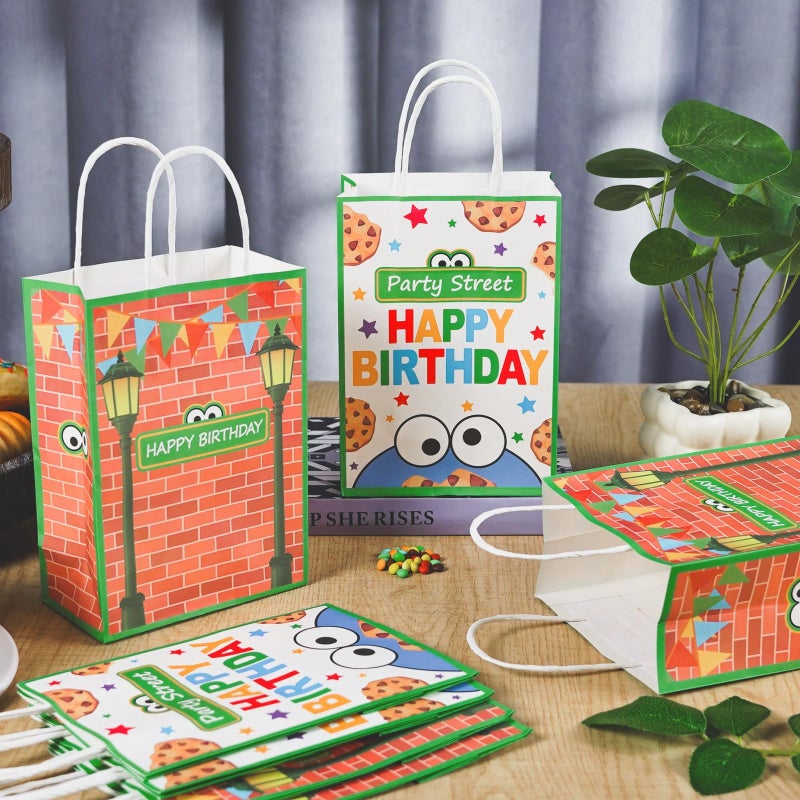 MinFyberd 24Pcs Street Theme Birthday Party Supplies Cookie Theme Cartoon Friends Party Favor Bags with Handles Street Red Brick Wall Treat Candy Goodie Bags Decorations for Kids Baby Shower Birthday Favors - Image 4