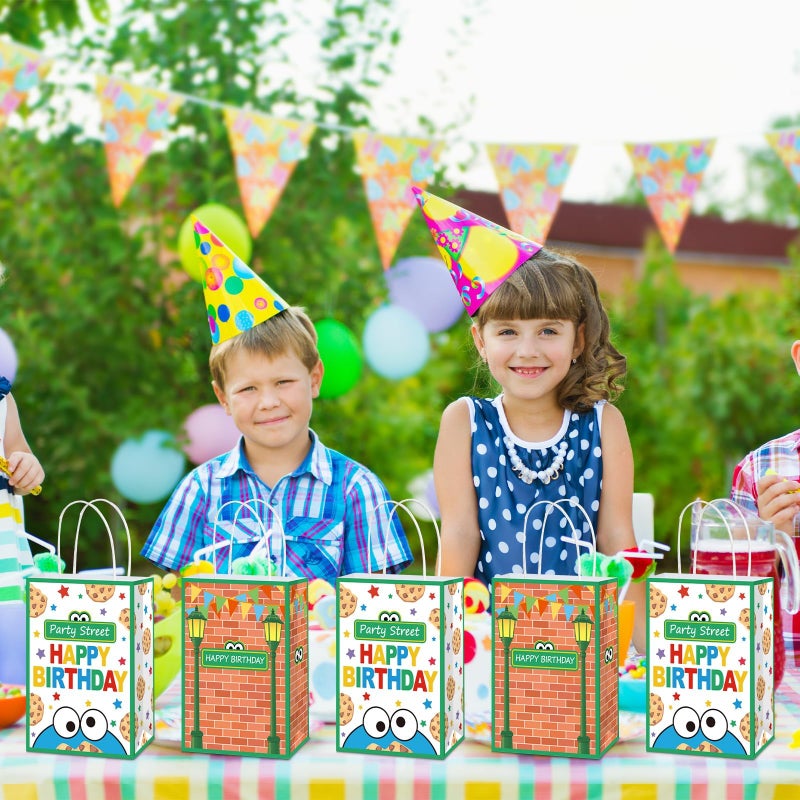 MinFyberd 24Pcs Street Theme Birthday Party Supplies Cookie Theme Cartoon Friends Party Favor Bags with Handles Street Red Brick Wall Treat Candy Goodie Bags Decorations for Kids Baby Shower Birthday Favors - Image 5