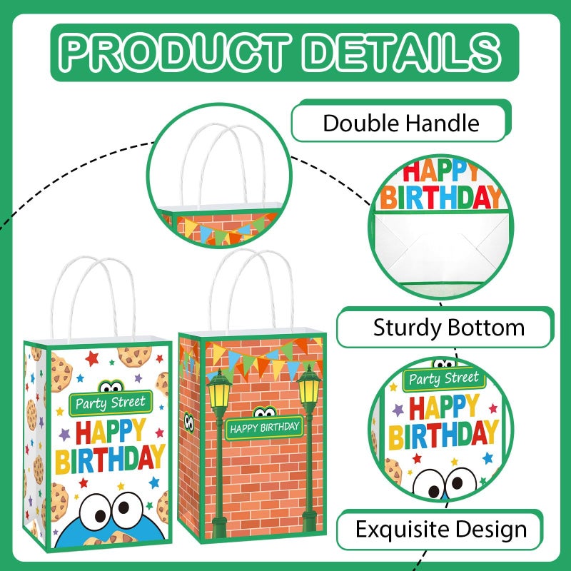 MinFyberd 24Pcs Street Theme Birthday Party Supplies Cookie Theme Cartoon Friends Party Favor Bags with Handles Street Red Brick Wall Treat Candy Goodie Bags Decorations for Kids Baby Shower Birthday Favors - Image 3