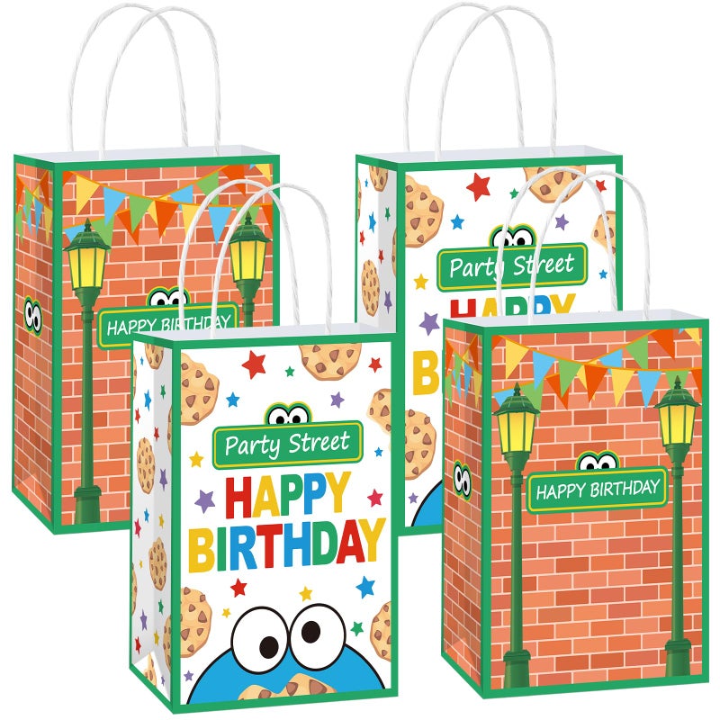 MinFyberd 24Pcs Street Theme Birthday Party Supplies Cookie Theme Cartoon Friends Party Favor Bags with Handles Street Red Brick Wall Treat Candy Goodie Bags Decorations for Kids Baby Shower Birthday Favors - Image 1