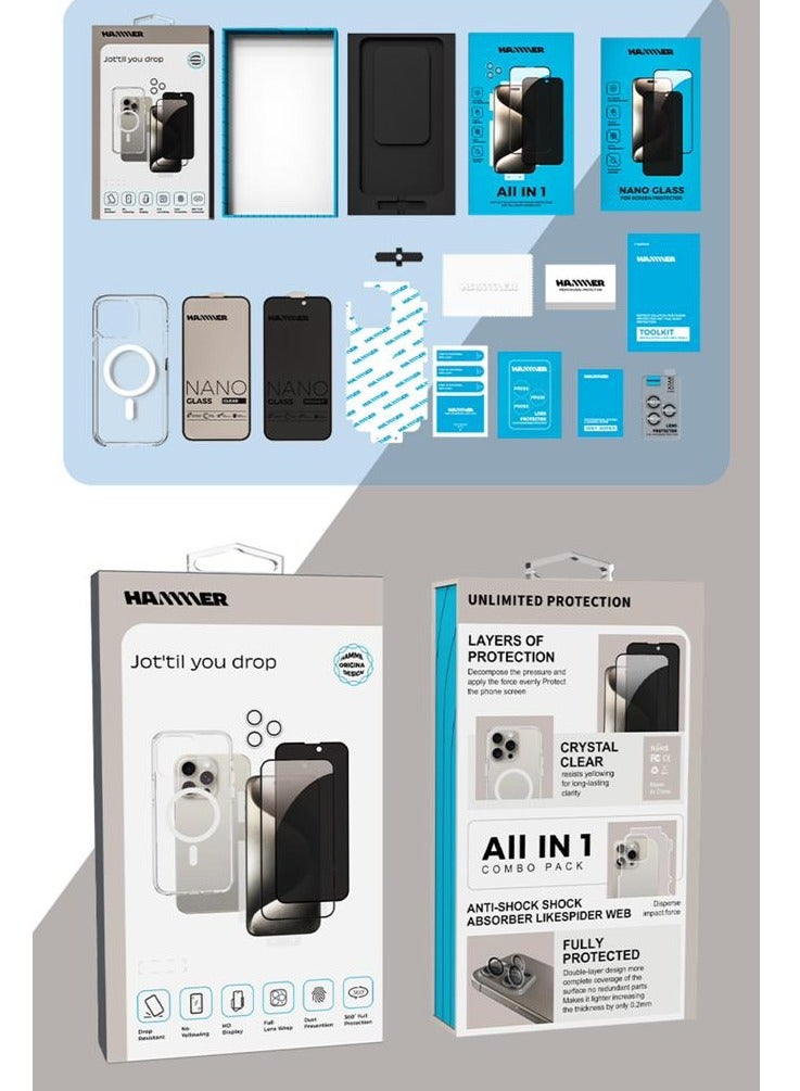 Hammer Integrated Hummer package for iPhone 15 , anti-yellowing, resistant to falling by a degree, slim crystal case, full lens protection, anti-scratch - Image 2