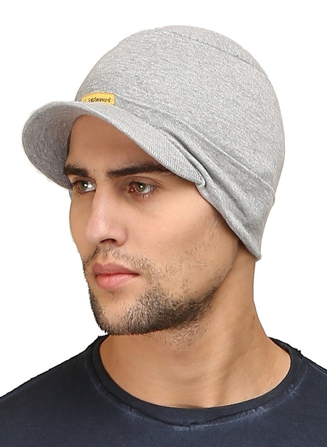 FabSeasons Cotton Skull Cap with Peak, Ideal for All Summer & Winters. Combo Pack of 2 (Gray, Blue) - Image 3