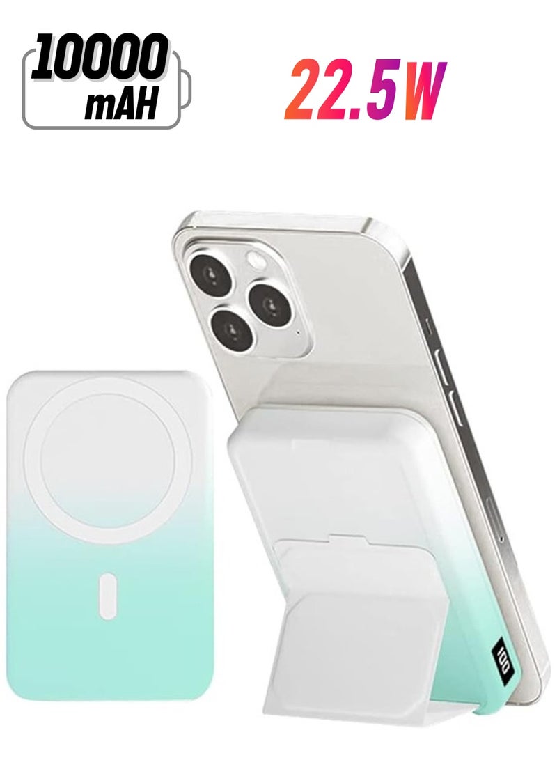 Kelesa 10000 mAh Foldable Magnetic Wireless Power Bank Portable Charger 22.5W Gradient Green - Image 1