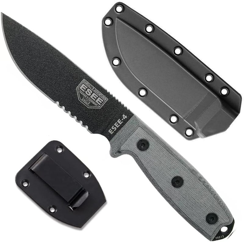 ESEE Knives Model 4S Survival Knife – Serrated Edge, Fixed Blade Knife, Includes Sheath - Field Tested, Made in the USA - Image 1