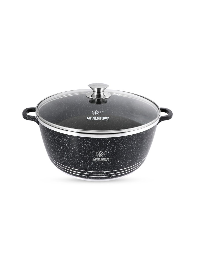 Life Smile 32cm Cooking Pot - Life Smile 9.5L Non stick Pot,Multi Layer Non Stick Granite Coating 100% PFOA Free Casseroles - Aluminum Soup Pot With Glass Lid- Fixed  Handles with Stainless steel Rim - Oven Safe Stock Pot  - Image 1