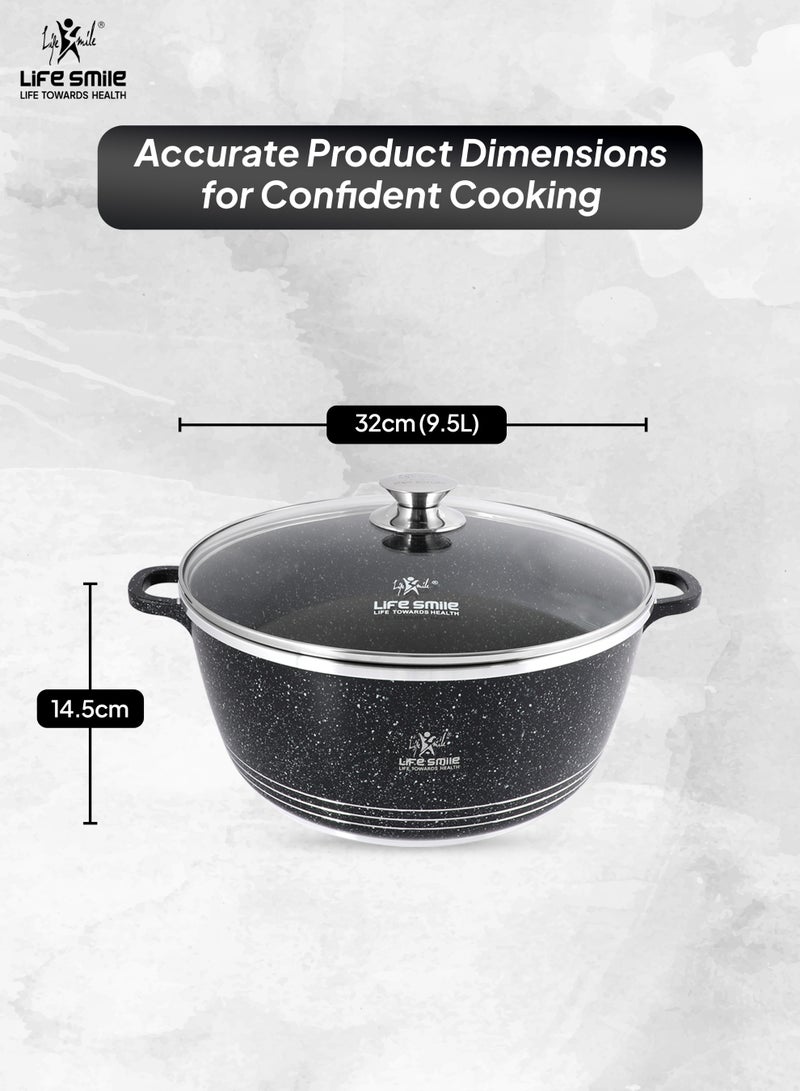 Life Smile 32cm Cooking Pot - Life Smile 9.5L Non stick Pot,Multi Layer Non Stick Granite Coating 100% PFOA Free Casseroles - Aluminum Soup Pot With Glass Lid- Fixed  Handles with Stainless steel Rim - Oven Safe Stock Pot  - Image 3