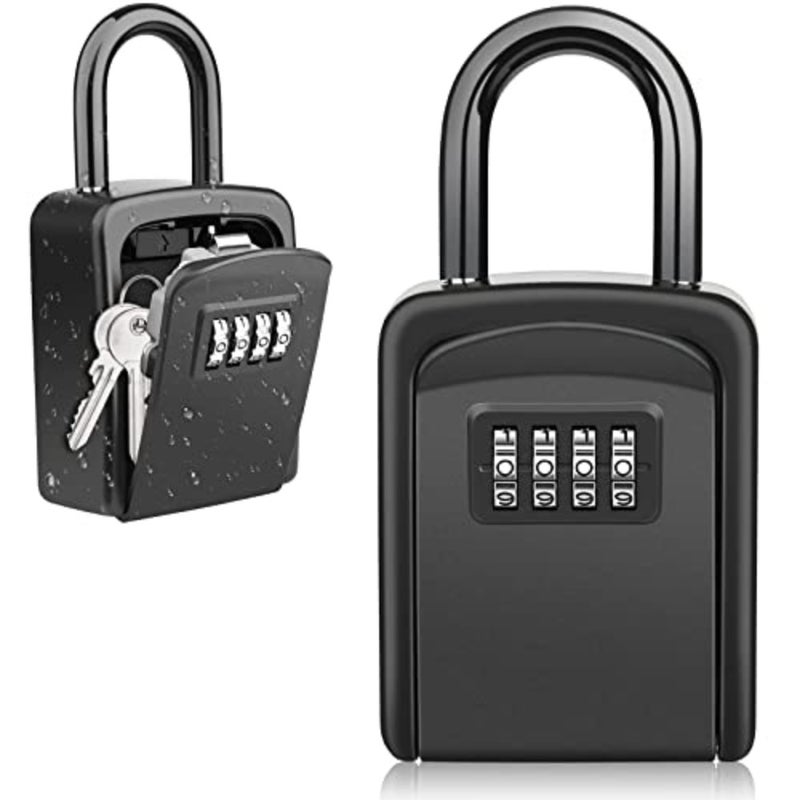 Key Safe Portable Lock Box for Keys Outdoor with Removable Shackle Hangable Combination Key Lock Box for Home Office Garage School No Installation Required Weather Resistant Steel Construction 4-Digit Resettable Code - Image 1