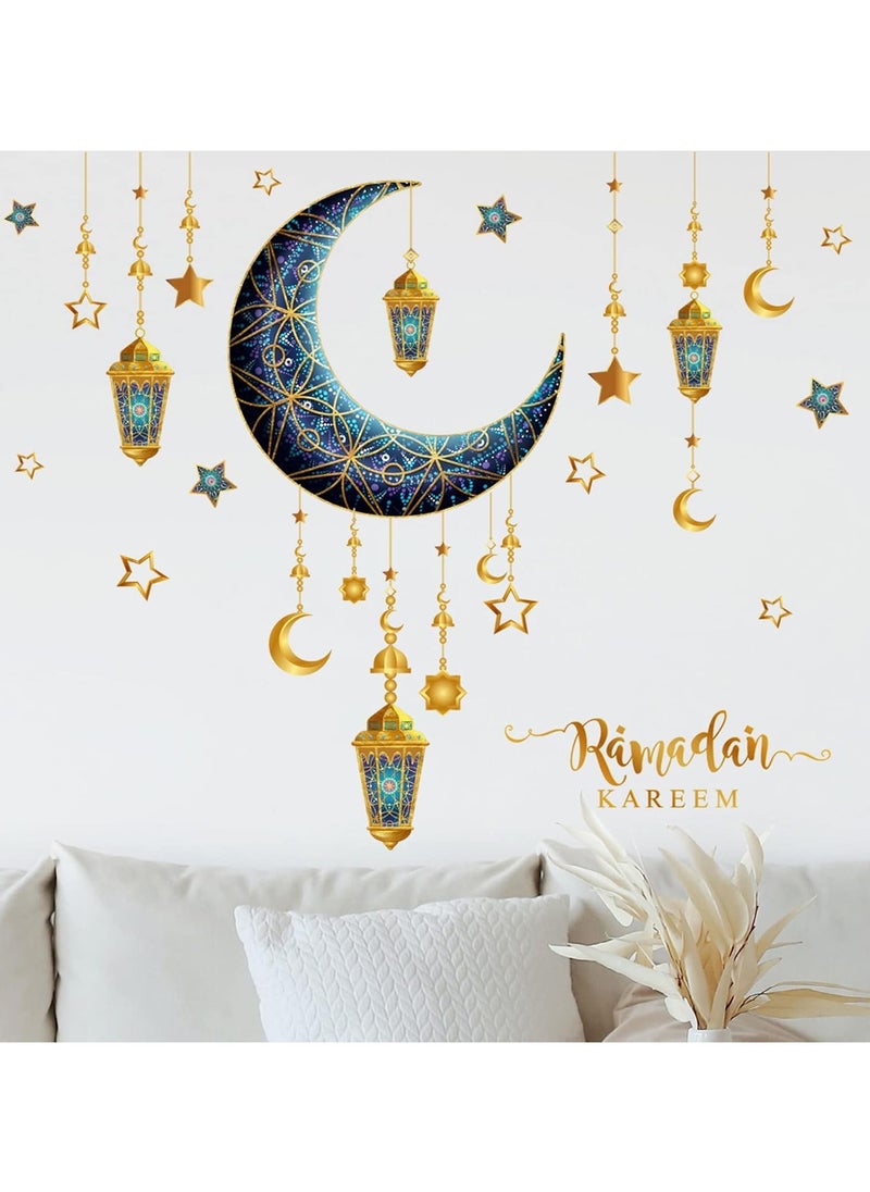 جورونب - ملصقات ديكور رمضان، ملصقات فنية حائط إسلامية للمسلمين، ديكور رمضان عيد مبارك فانوس قمر نجمة ملصقات نافذة للمنزل، ديكورات غرفة المعيشة، ورق حائط - Image 1