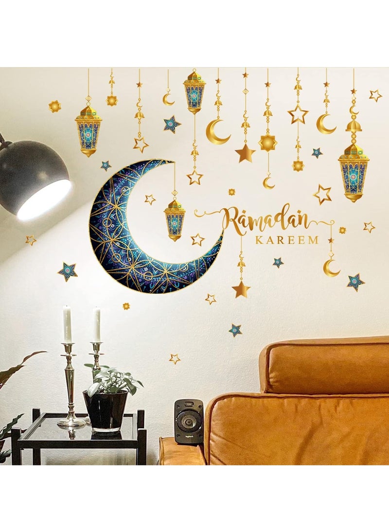 جورونب - ملصقات ديكور رمضان، ملصقات فنية حائط إسلامية للمسلمين، ديكور رمضان عيد مبارك فانوس قمر نجمة ملصقات نافذة للمنزل، ديكورات غرفة المعيشة، ورق حائط - Image 1