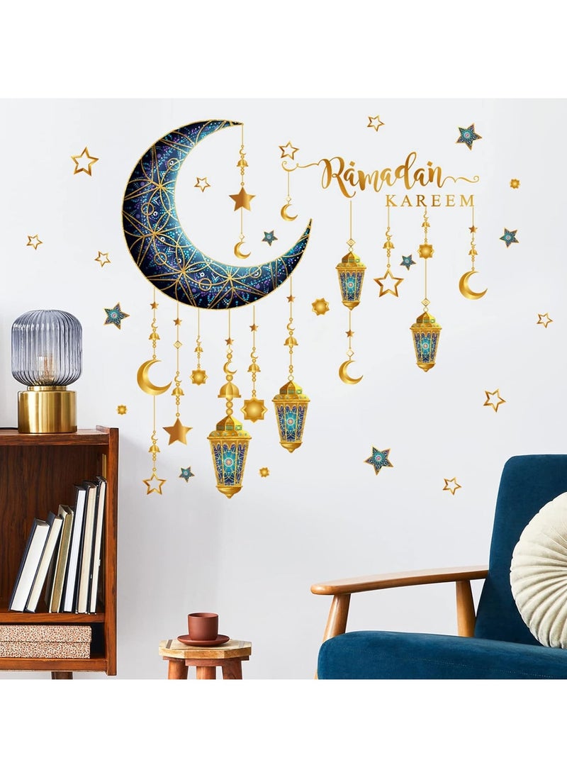جورونب - ملصقات ديكور رمضان، ملصقات فنية حائط إسلامية للمسلمين، ديكور رمضان عيد مبارك فانوس قمر نجمة ملصقات نافذة للمنزل، ديكورات غرفة المعيشة، ورق حائط - Image 1