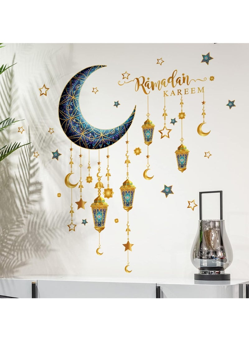 جورونب - ملصقات ديكور رمضان، ملصقات فنية حائط إسلامية للمسلمين، ديكور رمضان عيد مبارك فانوس قمر نجمة ملصقات نافذة للمنزل، ديكورات غرفة المعيشة، ورق حائط - Image 1