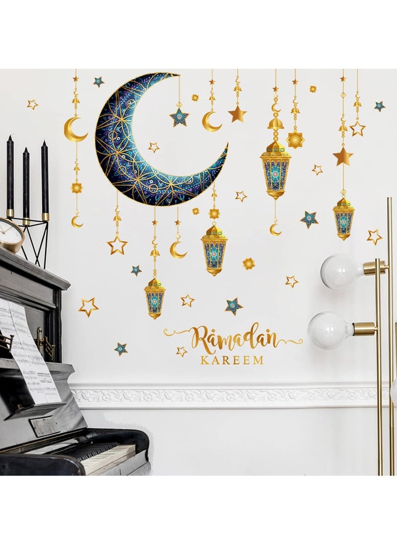 جورونب - ملصقات ديكور رمضان، ملصقات فنية حائط إسلامية للمسلمين، ديكور رمضان عيد مبارك فانوس قمر نجمة ملصقات نافذة للمنزل، ديكورات غرفة المعيشة، ورق حائط - Image 1