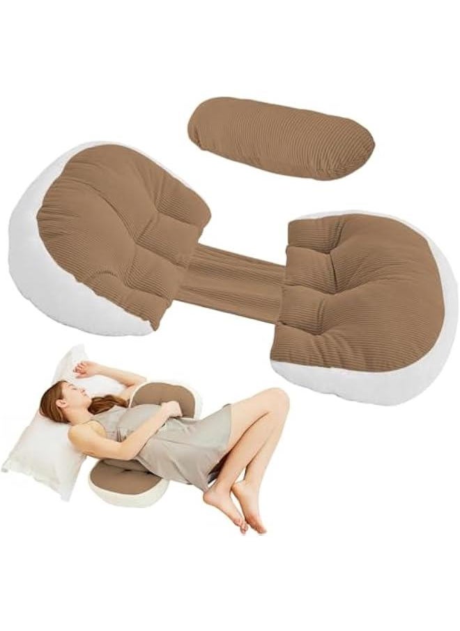 HOOKOR Pregnancy Pillow for Sleeping, Super Soft and Comfortable Side Sleeping Support for Back, Belly, and Legs, a Must-Have for Pregnant Women, Designed with Faux Fur for Superior Comfort (Khaki)  - Image 1