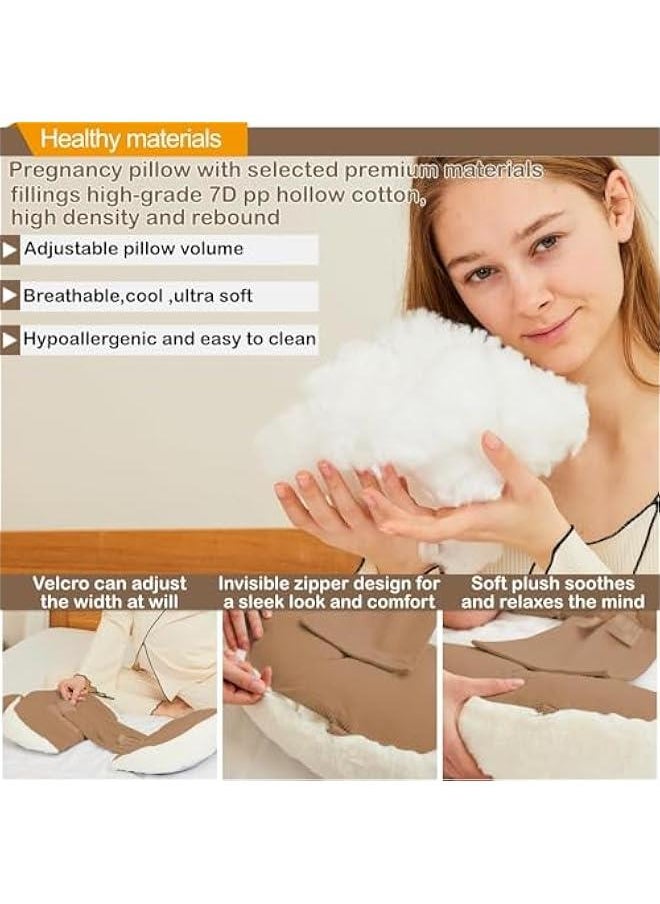 HOOKOR Pregnancy Pillow for Sleeping, Super Soft and Comfortable Side Sleeping Support for Back, Belly, and Legs, a Must-Have for Pregnant Women, Designed with Faux Fur for Superior Comfort (Khaki)  - Image 4