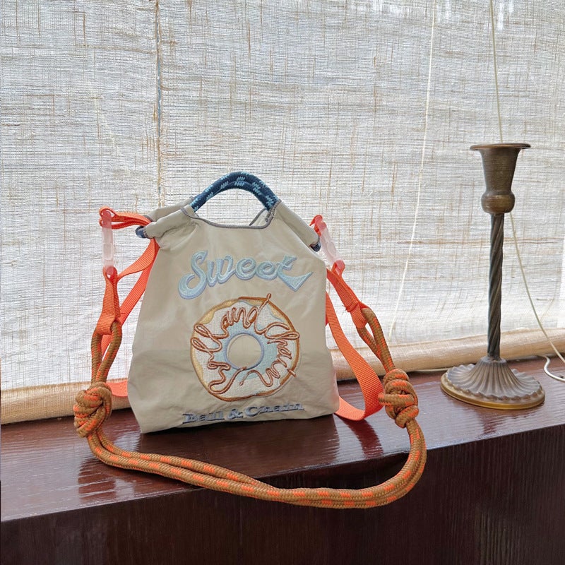 Japanese Style Ballchain Same Style Environmental Protection Embroidery Shopping Bag Nylon Cloth Flower Portable Niche Fashion Shopping Bag - Image 2