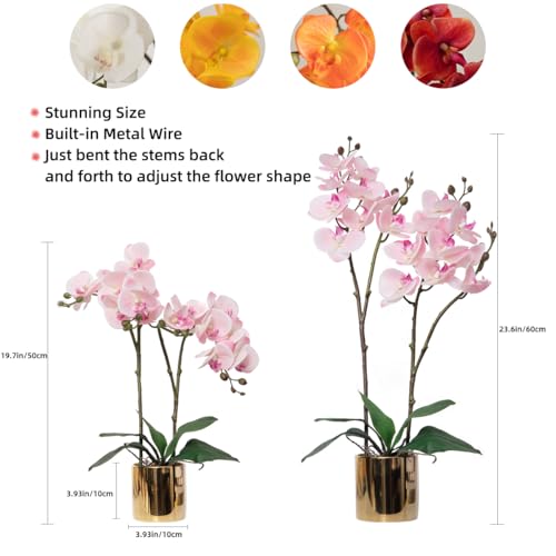 CXGS Artificial Orchid Flower Plant Real Touch Faux Orchids in Ceramic Vase Pink 19.7'' Fake Phalaenopsis Flower Arrangement Centerpiece Home Indoor Decor - Image 5
