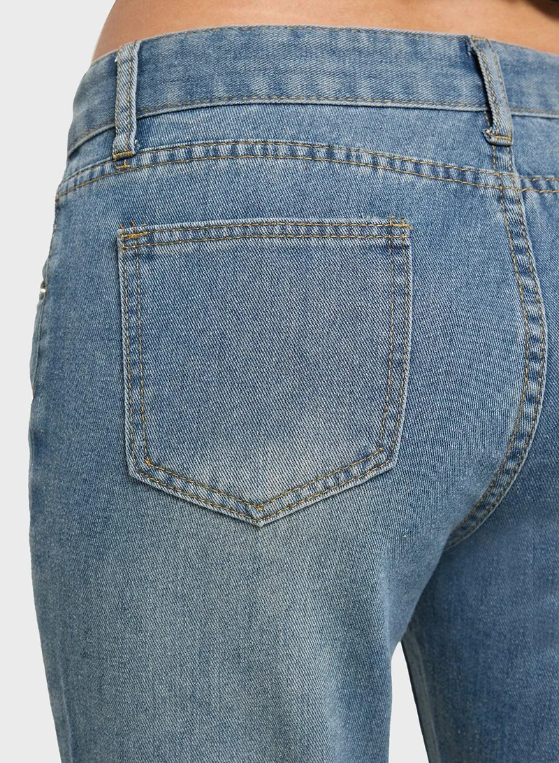 Ginger BLUE High Rise Relaxed Fit Ripped Jeans for Women | Best Price UAE