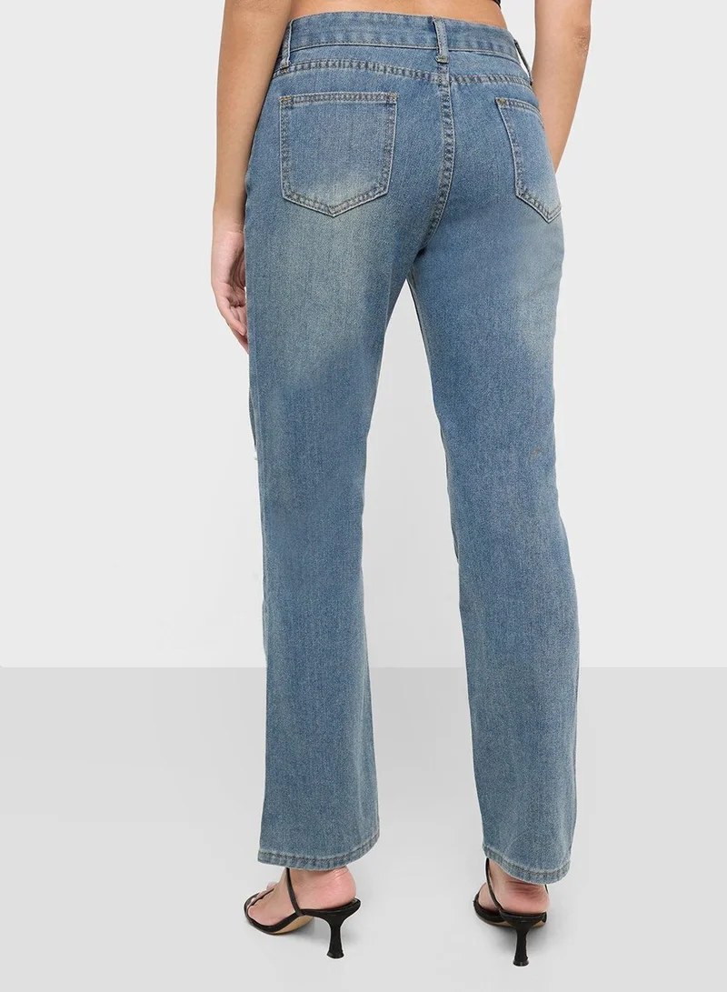 Ginger BLUE High Rise Relaxed Fit Ripped Jeans for Women | Best Price UAE