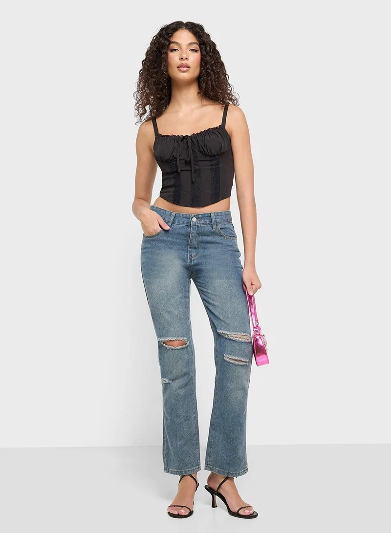 Ginger BLUE High Rise Relaxed Fit Ripped Jeans for Women | Best Price UAE