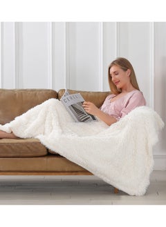 Y&D Decorative Extra Soft Fuzzy Faux Fur Throw Blanket 50" x 63", Solid Reversible Lightweight Long Hair Blanket, Fluffy Cozy Plush Comfy Microfiber Fleece for Couch Sofa Bedroom, Cream White  - Image 3