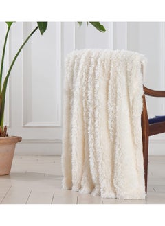 Y&D Decorative Extra Soft Fuzzy Faux Fur Throw Blanket 50" x 63", Solid Reversible Lightweight Long Hair Blanket, Fluffy Cozy Plush Comfy Microfiber Fleece for Couch Sofa Bedroom, Cream White  - Image 5