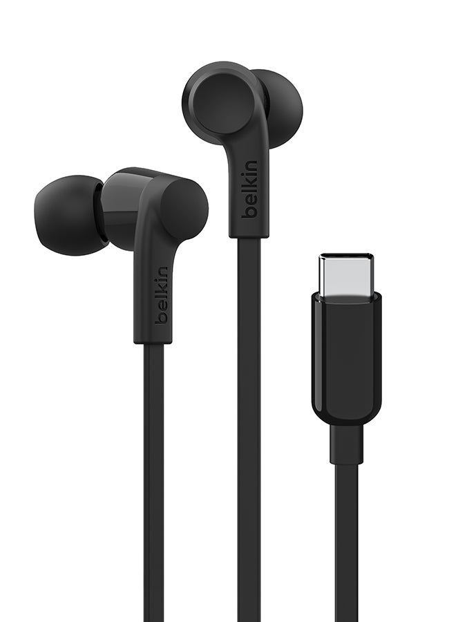 بيلكين سماعة أذن داخلية إيربادز ساوند فورم من بيلكين بموصل USB Type C مع ميكروفون تدعم مقاومة التعرق والرذاذ لأجهزة آي باد برو وجالاكسي والأجهزة الأخرى ذات منفذ USB C - باللون الأسود أسود - Image 1