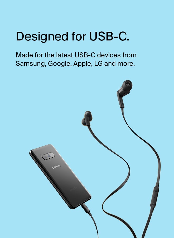 بيلكين سماعة أذن داخلية إيربادز ساوند فورم من بيلكين بموصل USB Type C مع ميكروفون تدعم مقاومة التعرق والرذاذ لأجهزة آي باد برو وجالاكسي والأجهزة الأخرى ذات منفذ USB C - باللون الأسود أسود - Image 5