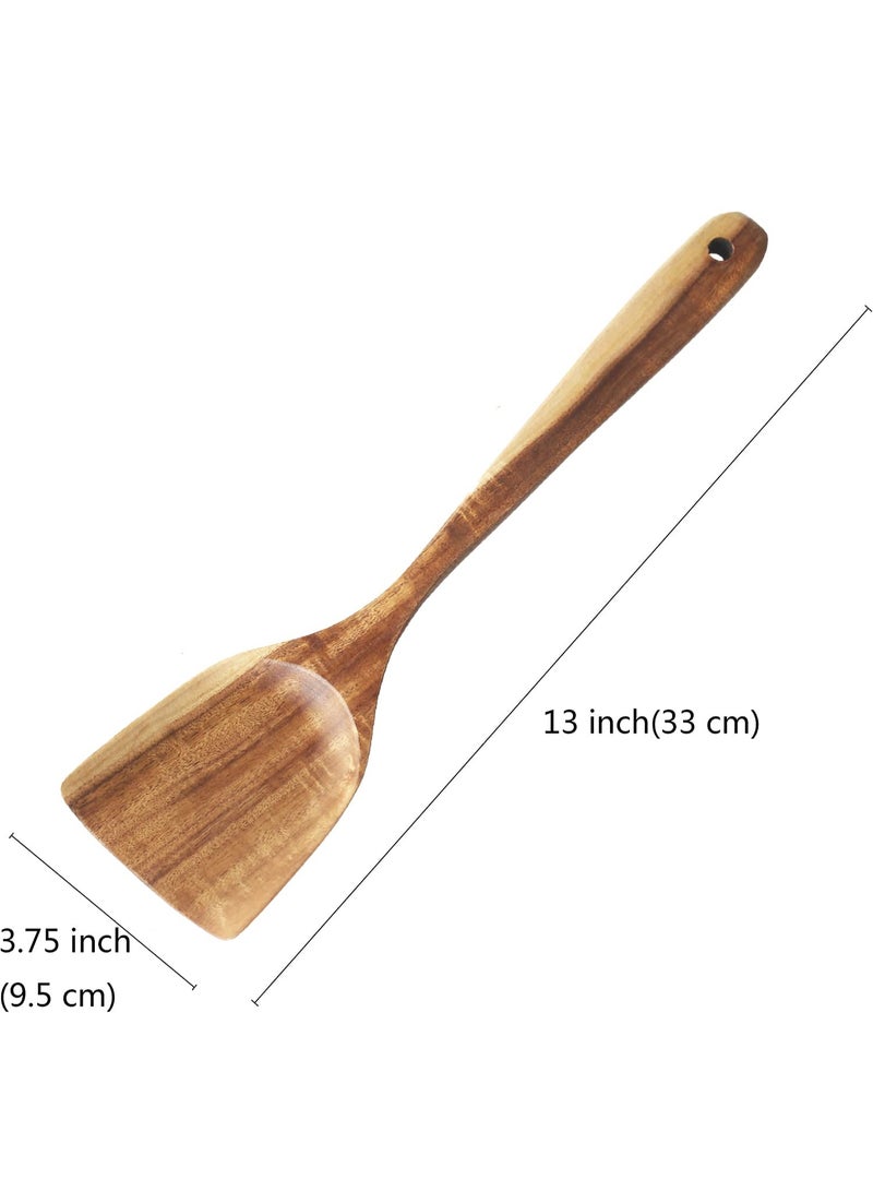 Wooden Spatula, 13 Inch Natural Teak Long Handle Turner, Handmade for Non-stick Cookware - Image 2
